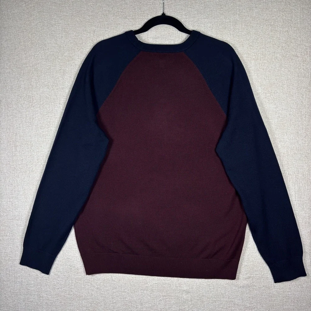 Banana Republic Italian Merino Wool Sweater Mens Large Raglan Burgundy Navy Blue
